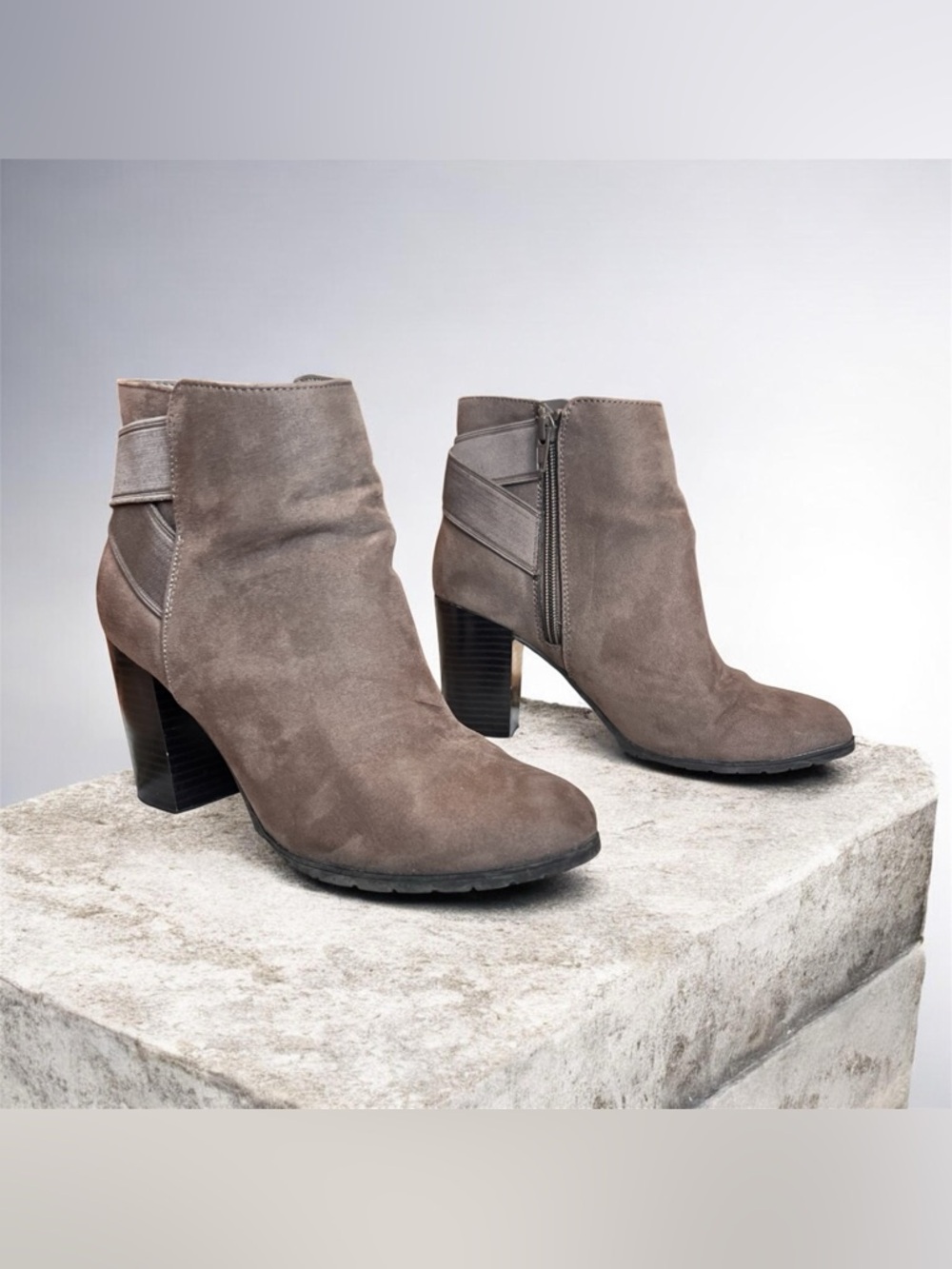 a new day Candyce Taupe Suede Block Heel Ankle Booties